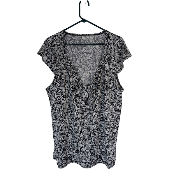 Cato Tops - Cato Woman Blouse Plus 22/24W Black White Abstract Print V-Neck Cap Sleeve Top